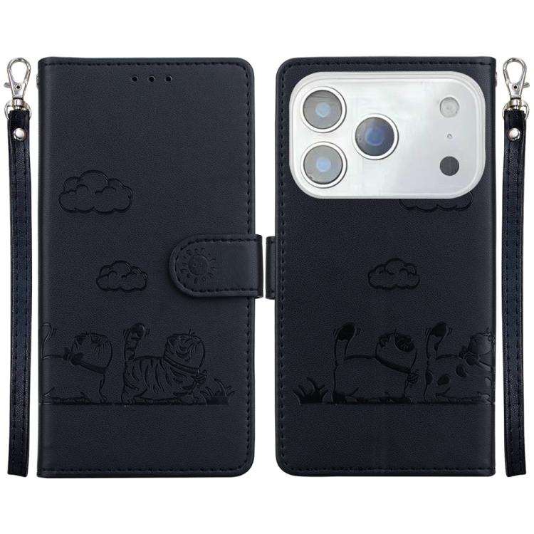 For iPhone 17 Pro Cute Cats RFID Leather Phone Case(Black)