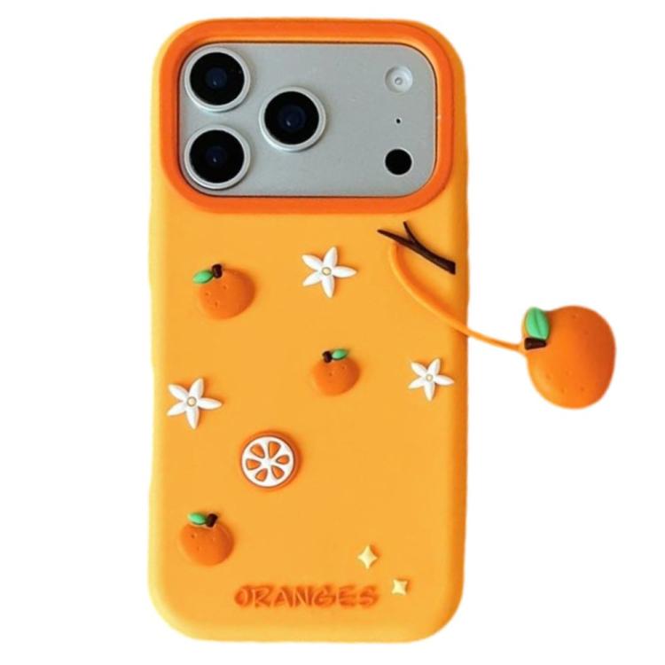 For iPhone 17 Pro Cute Orange Shape Pendant Silicone Shockproof Phone Case