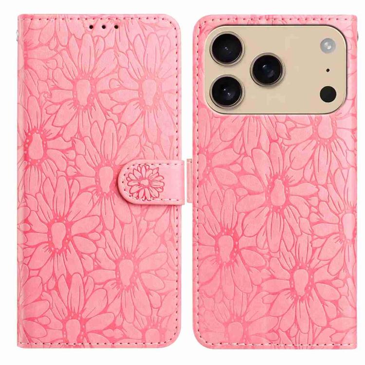 For iPhone 17 Pro Daisy Embossed Leather Phone Case(Pink)