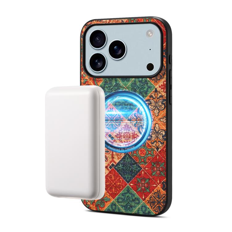 For iPhone 17 Pro Denior A07 Flower Language Series Magnetic Vegan Leather Phone Case(Blue)