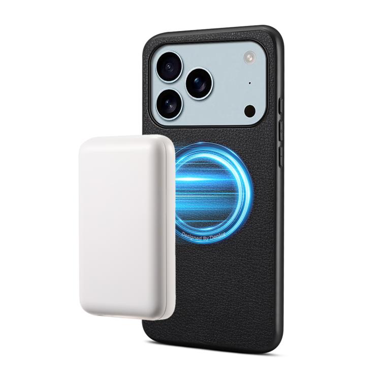 For iPhone 17 Pro Denior A08 PU Vegan Leather Calfskin Texture Magnetic Phone Case(Black)
