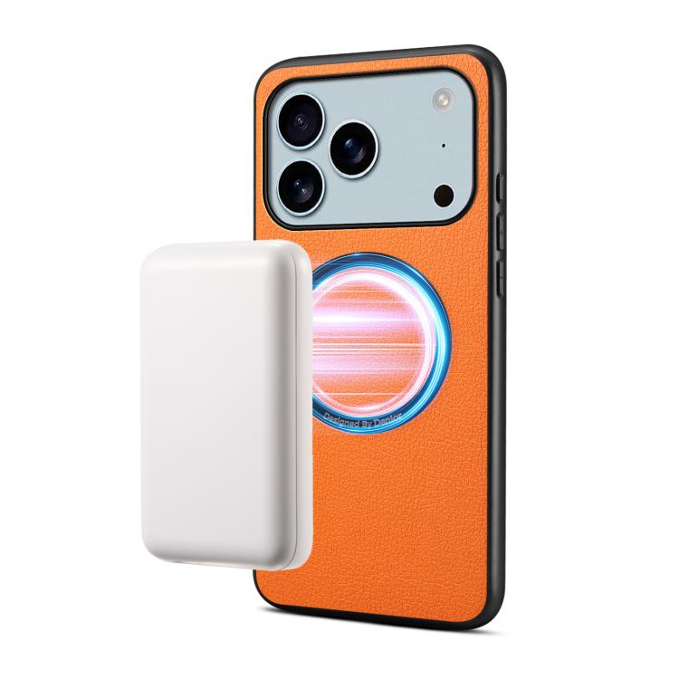 For iPhone 17 Pro Denior A08 PU Vegan Leather Calfskin Texture Magnetic Phone Case(Orange)