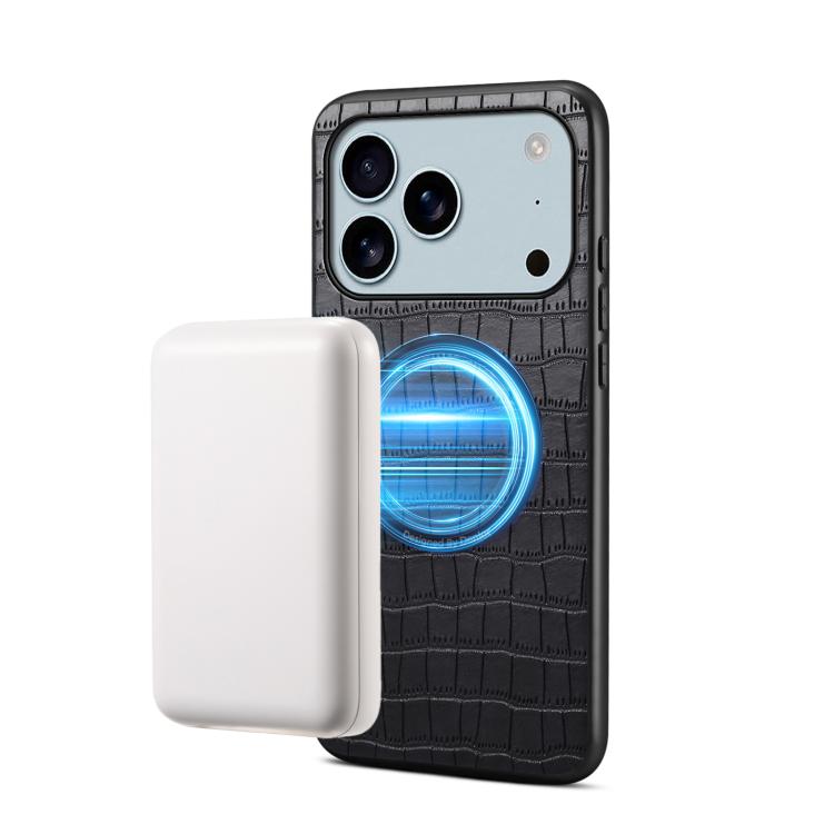For iPhone 17 Pro Denior A09 Crocodile Texture PU Vegan Leather Magnetic Phone Case(Black)