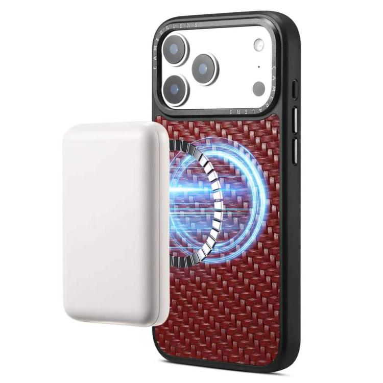 For iPhone 17 Pro Denior A26 Genuine Leather Woven Texture Magnetic Phone Case(Red)