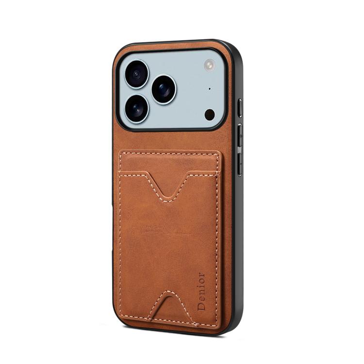 For iPhone 17 Pro Denior D06 PU Back Cover Card Slot Holder Phone Case(Brown)