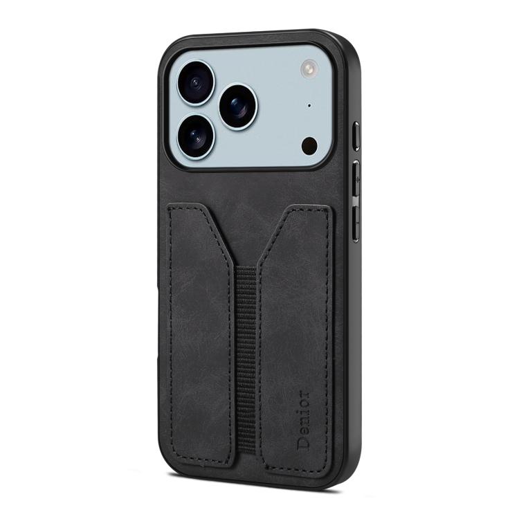 For iPhone 17 Pro Denior D07 DV Elastic Card Slot PU Back Cover Phone Case(Black)