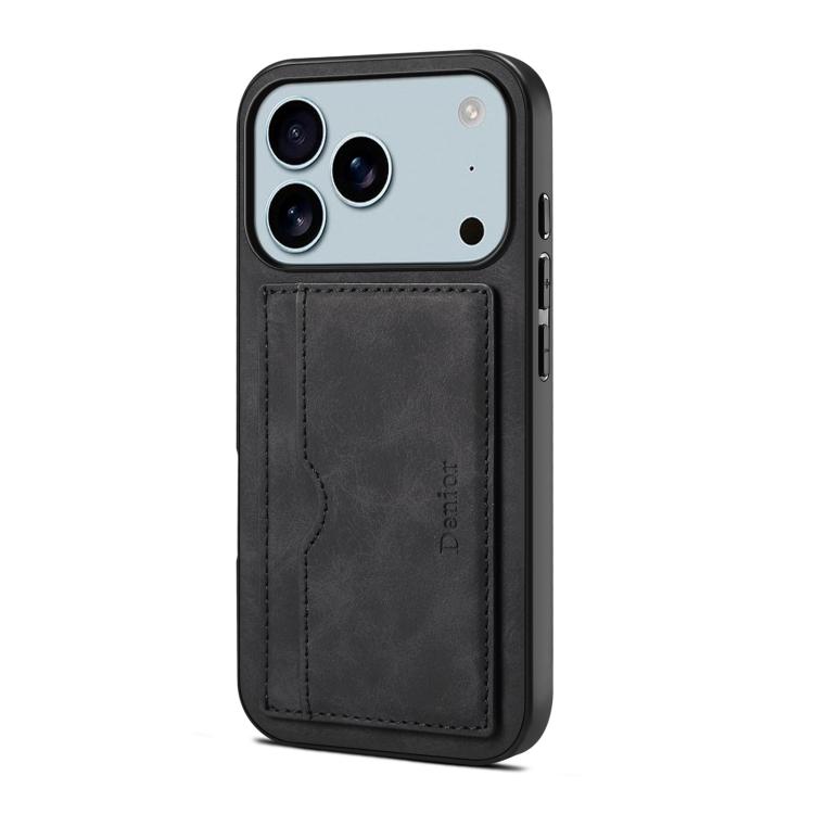 For iPhone 17 Pro Denior D08 PU Single Card Slot Holder Phone Case(Black)