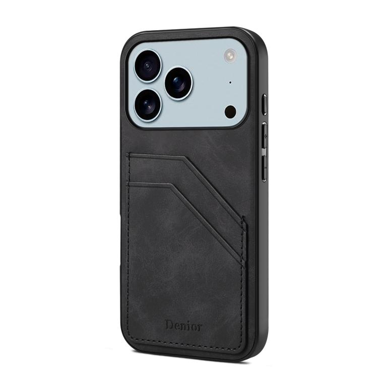 For iPhone 17 Pro Denior D09 PU Dual Card Slot Back Cover Phone Case(Black)