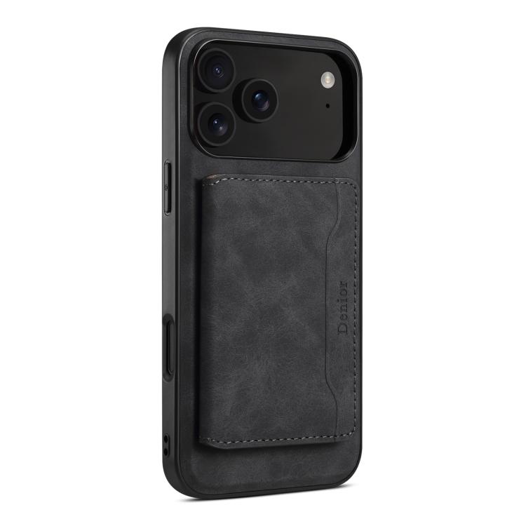 For iPhone 17 Pro Denior D13 Retro Texture Leather MagSafe Card Bag Phone Case(Black)
