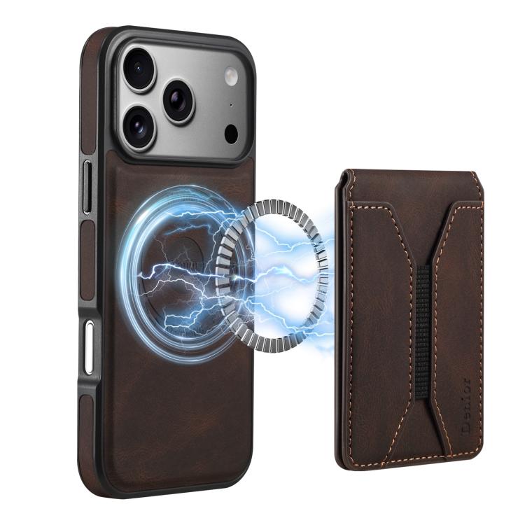 For iPhone 17 Pro Denior D17 Skin Feel MagSafe Detachable Card Slot Phone Case(Brown)