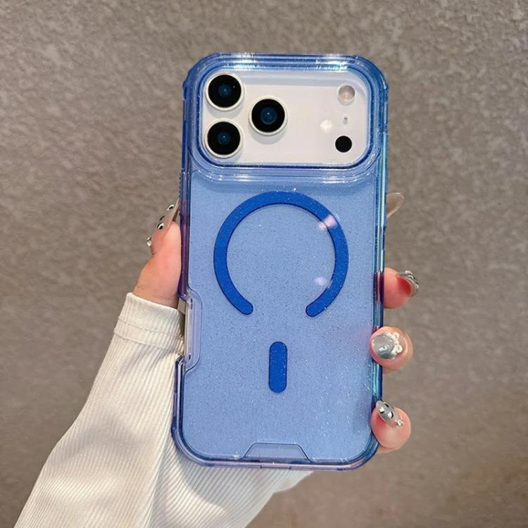 For iPhone 17 Pro Detachable 3 in 1 Glitter Magnetic Phone Case(Blue)