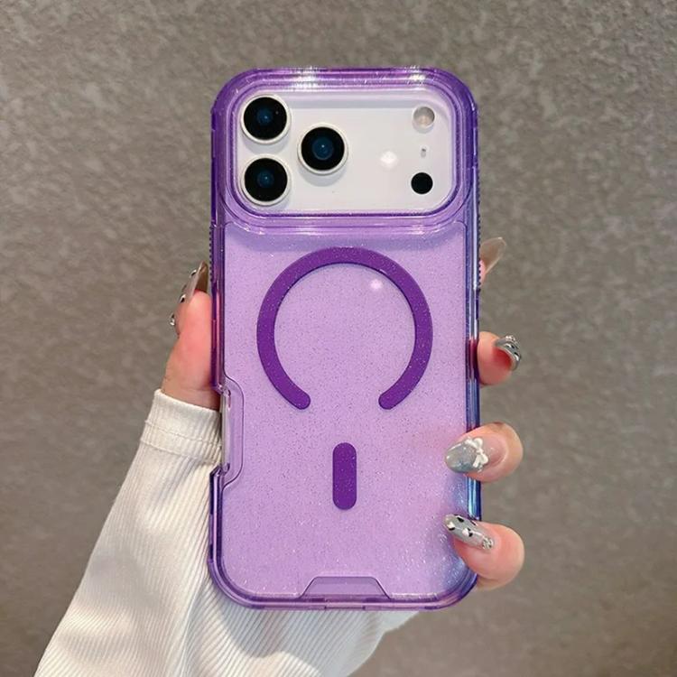 For iPhone 17 Pro Detachable 3 in 1 Glitter Magnetic Phone Case(Purple)