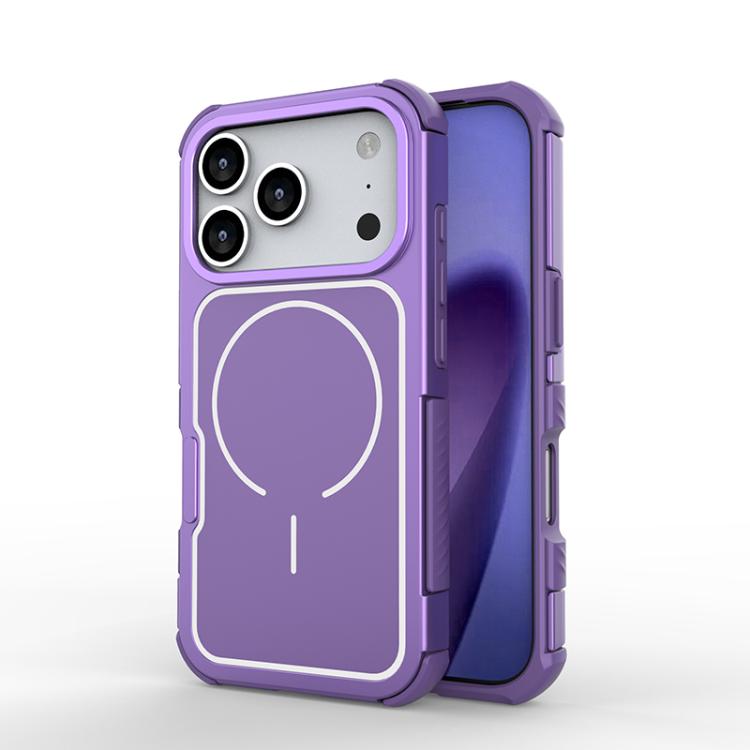 For iPhone 17 Pro Detachable Back Panel Aluminum Alloy Frame Shockproof Magnetic Phone Case(Purple)