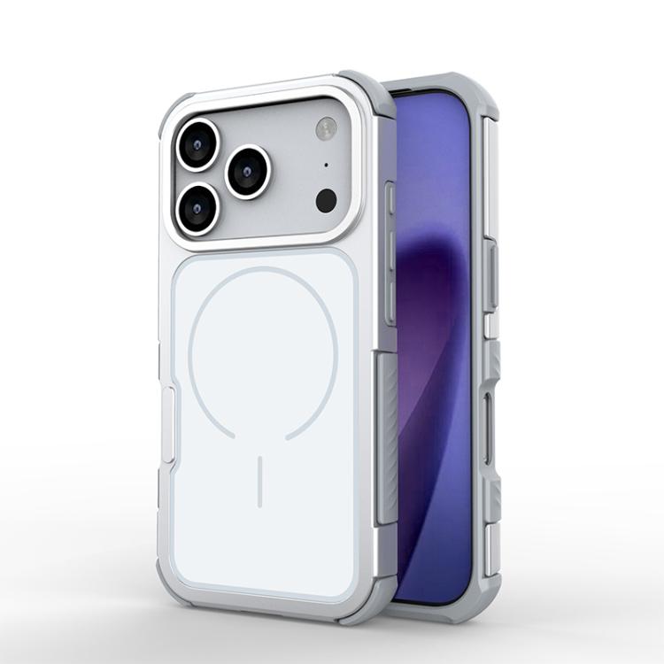 For iPhone 17 Pro Detachable Back Panel Aluminum Alloy Frame Shockproof Magnetic Phone Case(White)