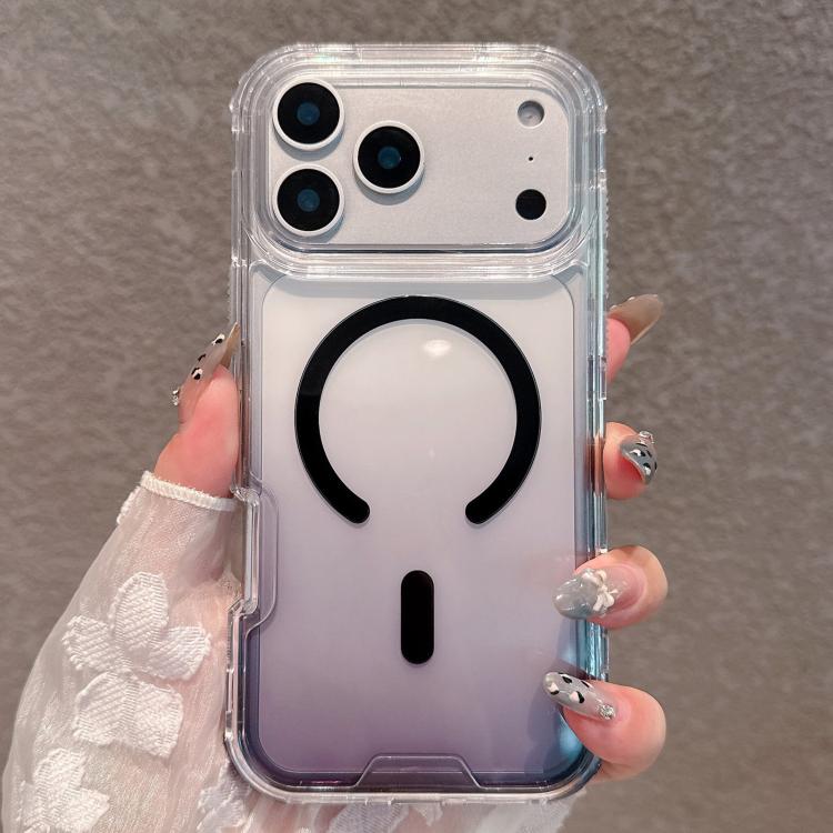 For iPhone 17 Pro Detachable Gradient Transparent Magnetic Phone Case(Black)