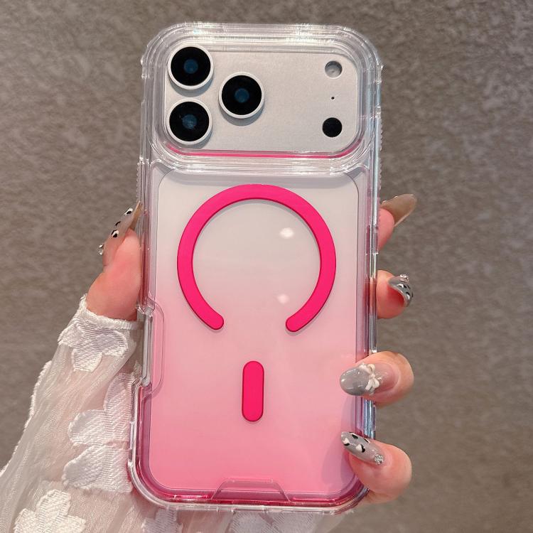 For iPhone 17 Pro Detachable Gradient Transparent Magnetic Phone Case(Pink)