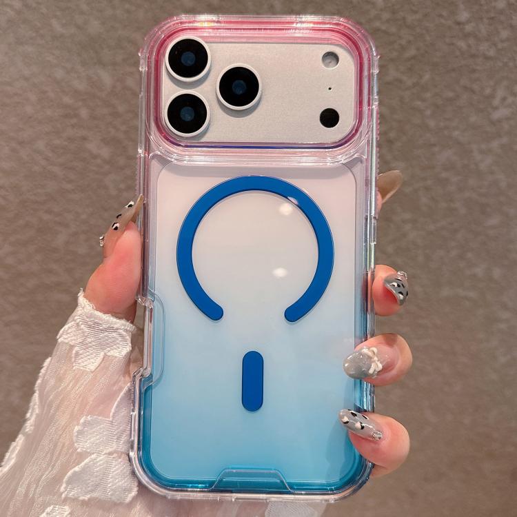 For iPhone 17 Pro Detachable Gradient Transparent Magnetic Phone Case(Pink Blue)