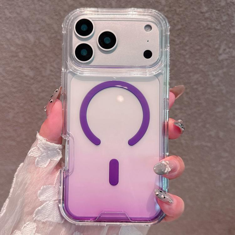 For iPhone 17 Pro Detachable Gradient Transparent Magnetic Phone Case(Purple)