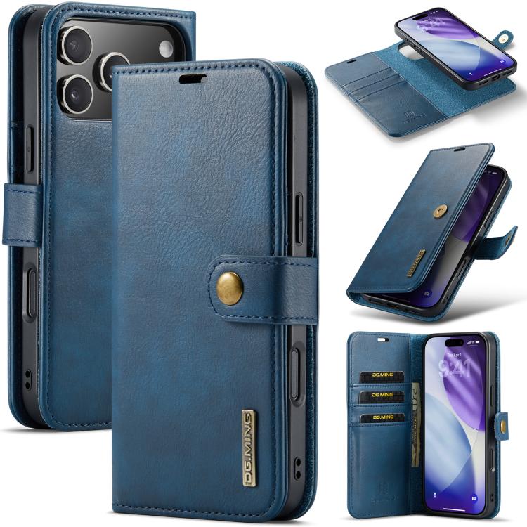 For iPhone 17 Pro DG.MING Crazy Horse Texture Detachable Magnetic Leather Phone Case(Blue)