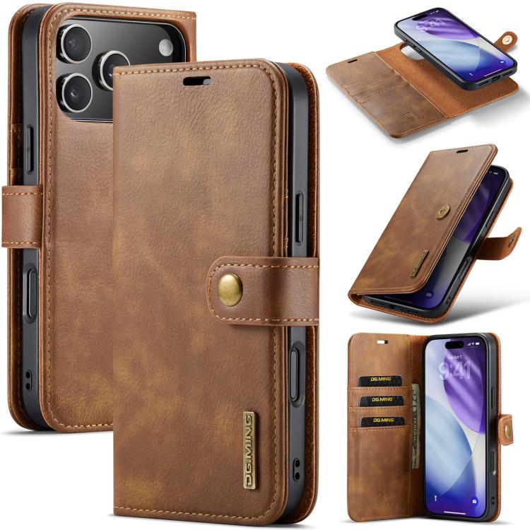 For iPhone 17 Pro DG.MING Crazy Horse Texture Detachable Magnetic Leather Phone Case(Brown)