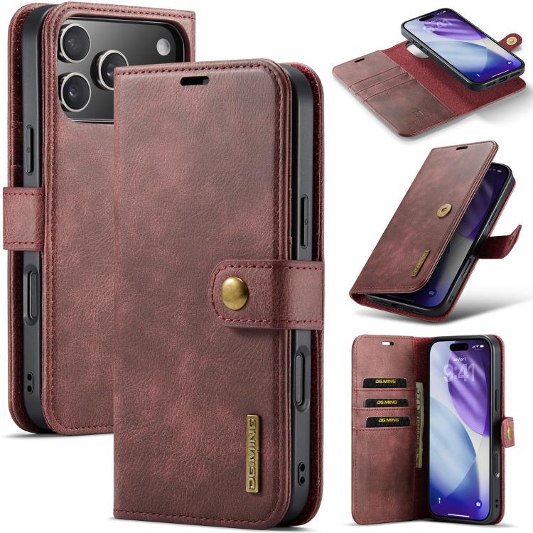 For iPhone 17 Pro DG.MING Crazy Horse Texture Detachable Magnetic Leather Phone Case(Red)