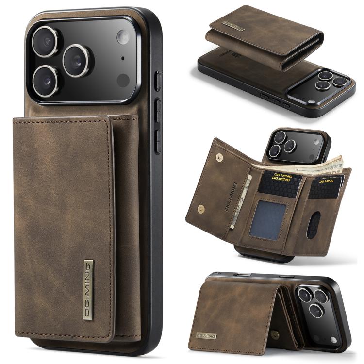 For iPhone 17 Pro DG.MING M1 Series 3-Fold Multi Card Wallet Leather Phone Case(Coffee)