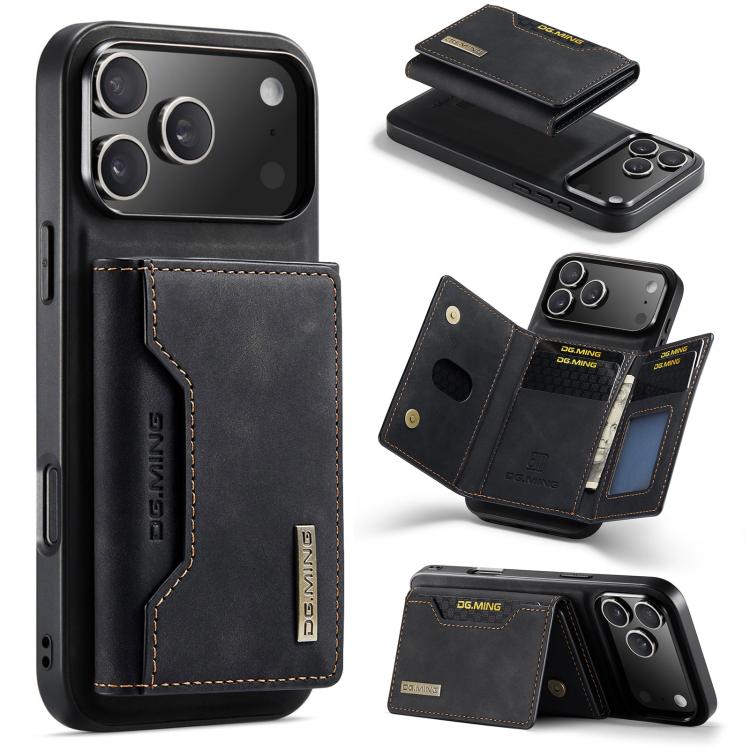 For iPhone 17 Pro DG.MING M2 Series 3-Fold Card Bag Wallet Leather Phone Case(Black)