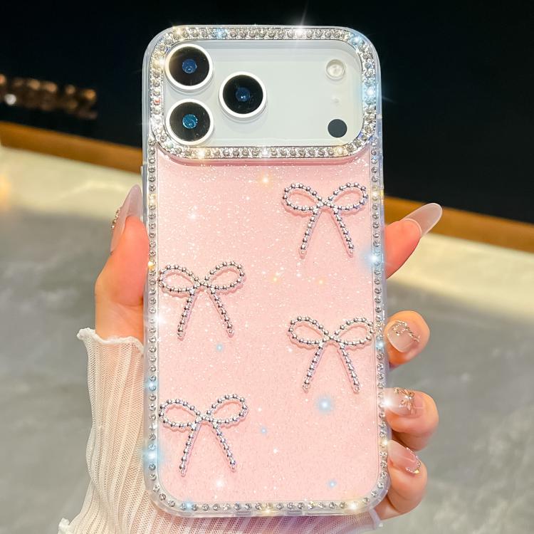 For iPhone 17 Pro Diamond Glitter Bow-knot Four-Corner Shockproof Phone Case(Light Pink)
