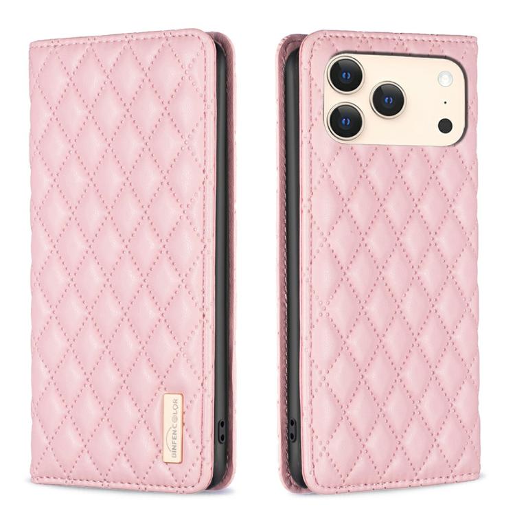 For iPhone 17 Pro Diamond Lattice Magnetic Leather Flip Phone Case(Pink)