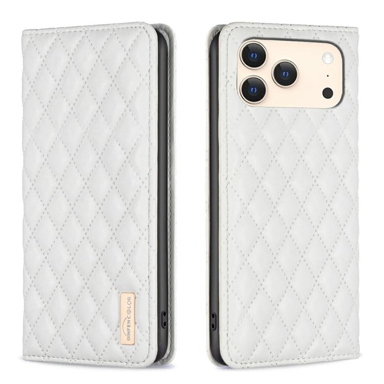 For iPhone 17 Pro Diamond Lattice Magnetic Leather Flip Phone Case(White)