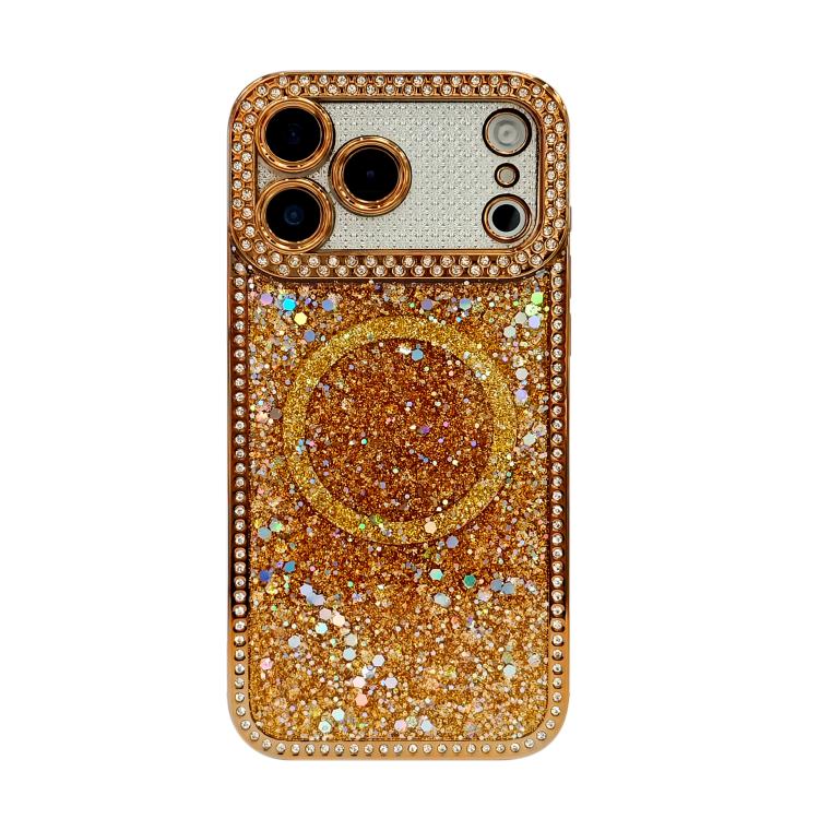 For iPhone 17 Pro Diamond Sequins Glitter MagSafe Electroplating Phone Case(Gold)