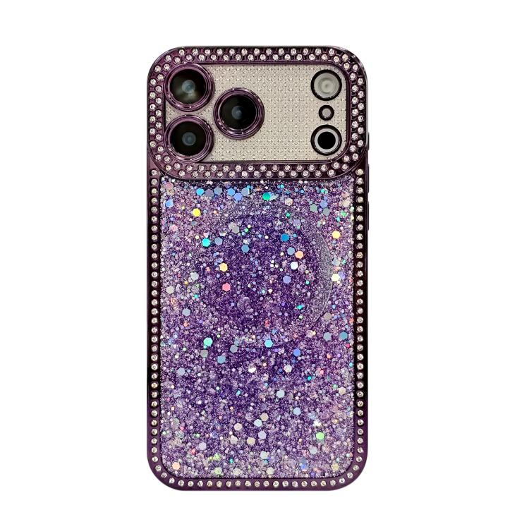 For iPhone 17 Pro Diamond Sequins Glitter MagSafe Electroplating Phone Case(Purple)