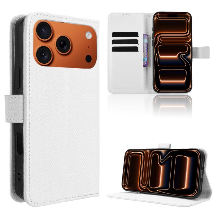 For iPhone 17 Pro Diamond Texture Leather Phone Case(White)