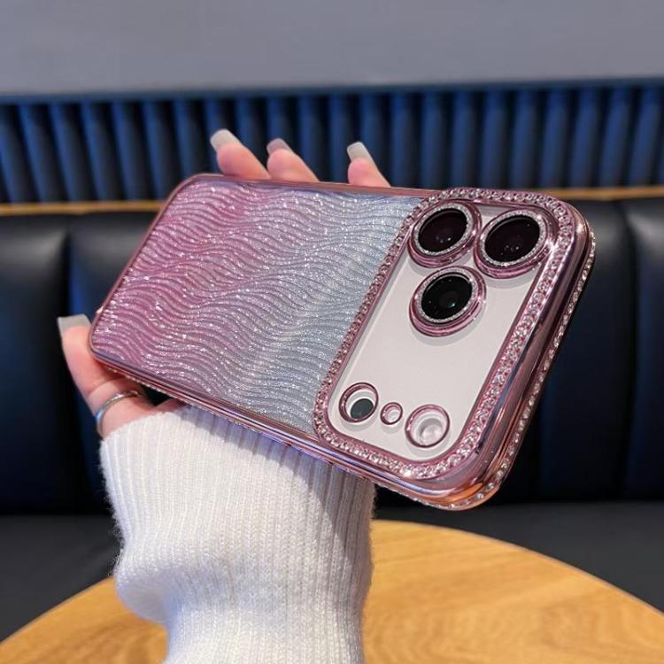 For iPhone 17 Pro Diamond Water Ripple Gradient Glitter TPU Phone Case(Pink)