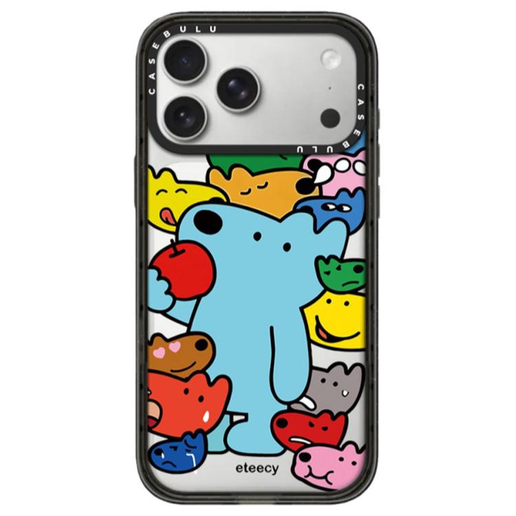 For iPhone 17 Pro Dogs Series Pattern Camera Control Button Transparent Acrylic Phone Case(Colorful Puppys)