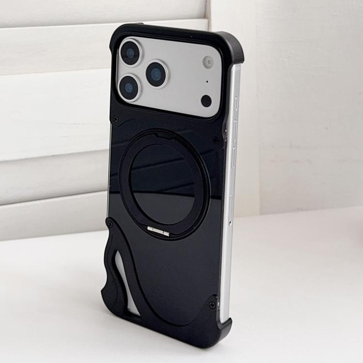 For iPhone 17 Pro Dolphin Original Color Metal Frameless 360 Rotation Holder Magnetic Phone Case(Black)