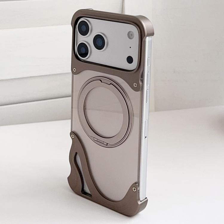 For iPhone 17 Pro Dolphin Original Color Metal Frameless 360 Rotation Holder Magnetic Phone Case(Dessert Gold)