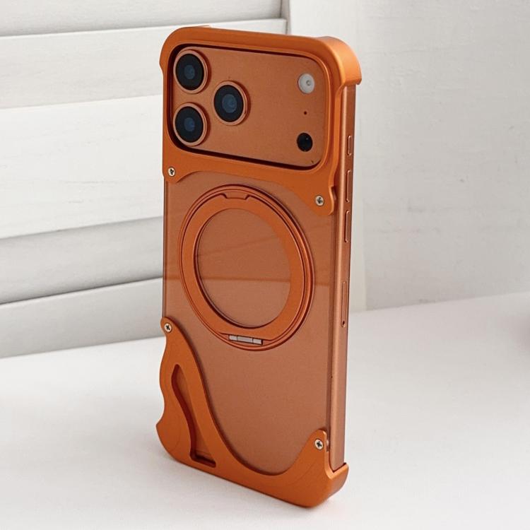 For iPhone 17 Pro Dolphin Original Color Metal Frameless 360 Rotation Holder Magnetic Phone Case(Orange)