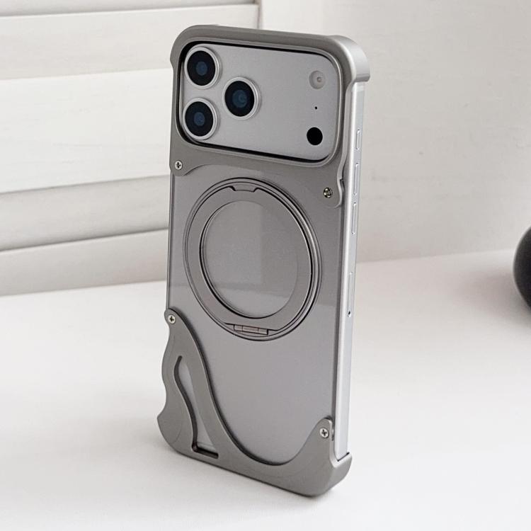 For iPhone 17 Pro Dolphin Original Color Metal Frameless 360 Rotation Holder Magnetic Phone Case(Titanium Color)