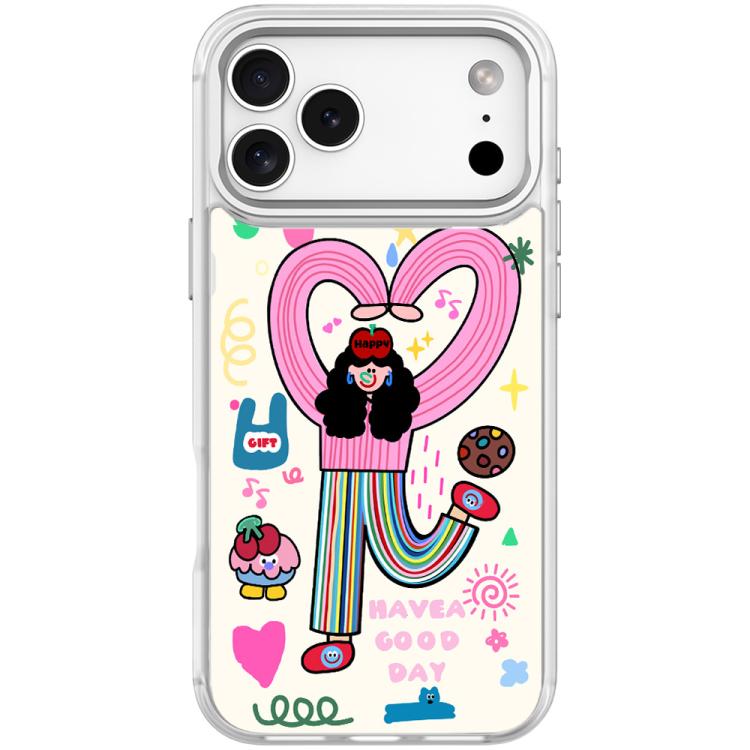 For iPhone 17 Pro Dopamine Girl Pattern Magnetic Phone Case(Transparent White)