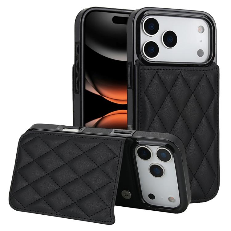 For iPhone 17 Pro Double Buckle Rhombic PU Leather Phone Case(Black)