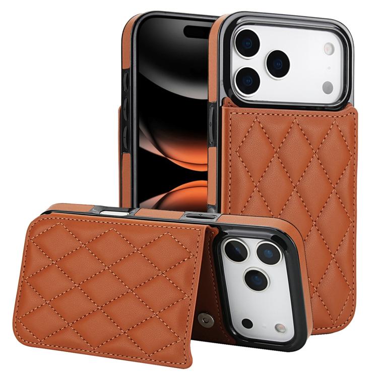 For iPhone 17 Pro Double Buckle Rhombic PU Leather Phone Case(Brown)
