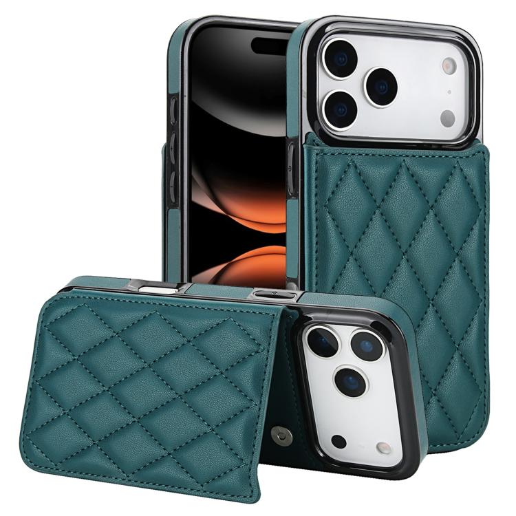 For iPhone 17 Pro Double Buckle Rhombic PU Leather Phone Case(Green)