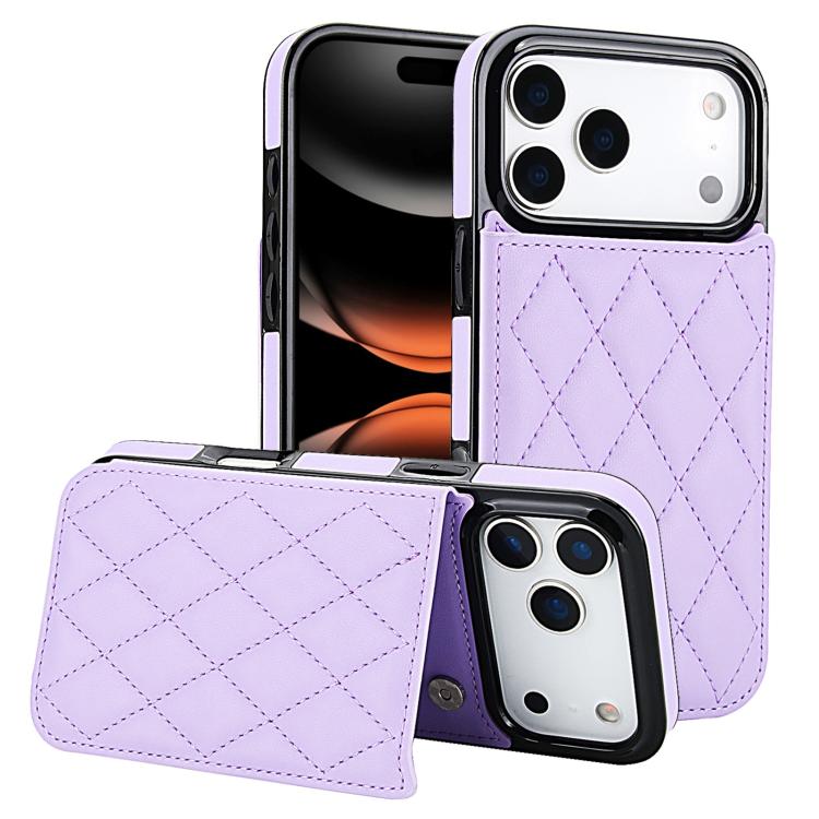For iPhone 17 Pro Double Buckle Rhombic PU Leather Phone Case(Purple)