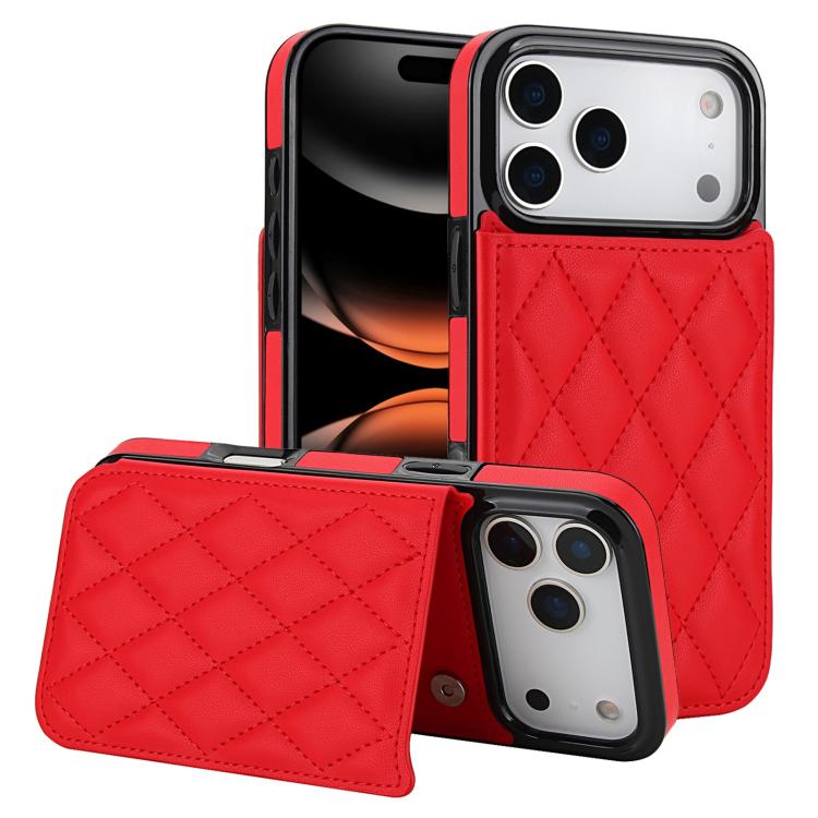 For iPhone 17 Pro Double Buckle Rhombic PU Leather Phone Case(Red)