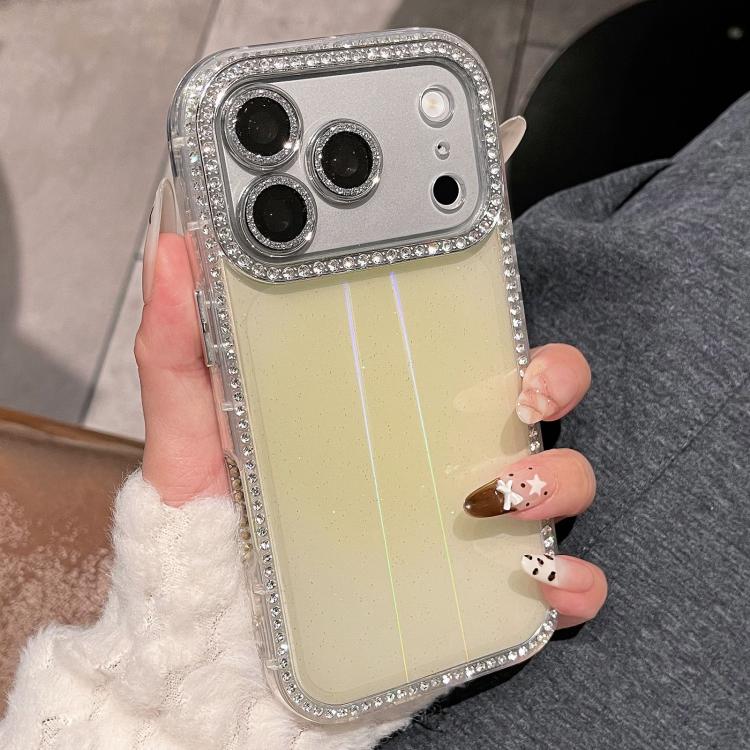 For iPhone 17 Pro Double-sided Diamond Aurora Glitter TPU IMD PC Phone Case(Yellow)
