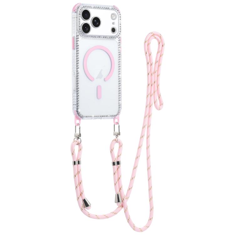For iPhone 17 Pro Dream Diamond 2 in 1 Shockproof Magnetic Phone Case with Long Lanyard(Pink)
