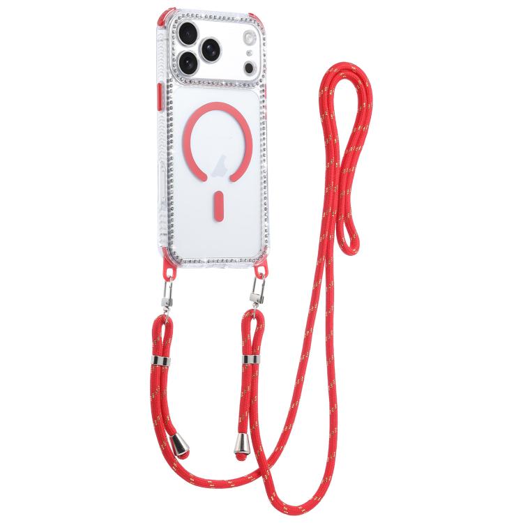 For iPhone 17 Pro Dream Diamond 2 in 1 Shockproof Magnetic Phone Case with Long Lanyard(Red)