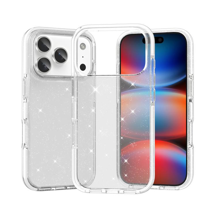 For iPhone 17 Pro Dual Color Clear Glitter TPU + TPE Full Coverage Phone Case(Glitter White)