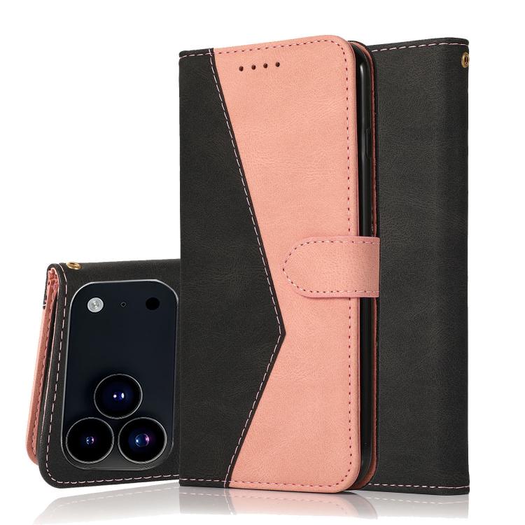 For iPhone 17 Pro Dual-color Stitching Leather Phone Case(Black Rose Gold)